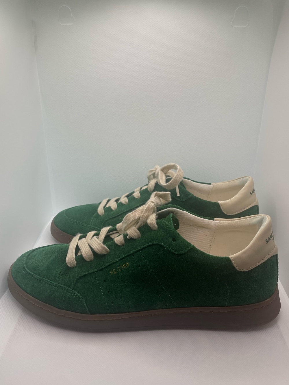 Sam Edelman Green Suede Low-Top Sneakers with Cream Trim